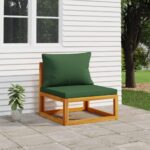 Solid Acacia Wood Garden Middle Sofa with Comfortable Green Cushions