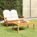 Solid Acacia Wood Adirondack Garden Lounge Set with Cushions and Table