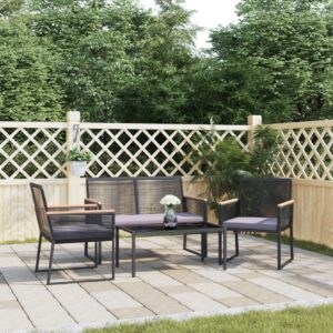 4 Piece Garden Lounge Set with Cushions Black Steel