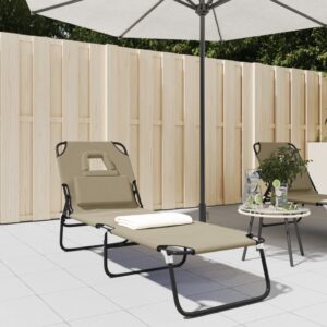 Folding Sun Lounger Taupe Oxford Fabric and Powder-coated Steel