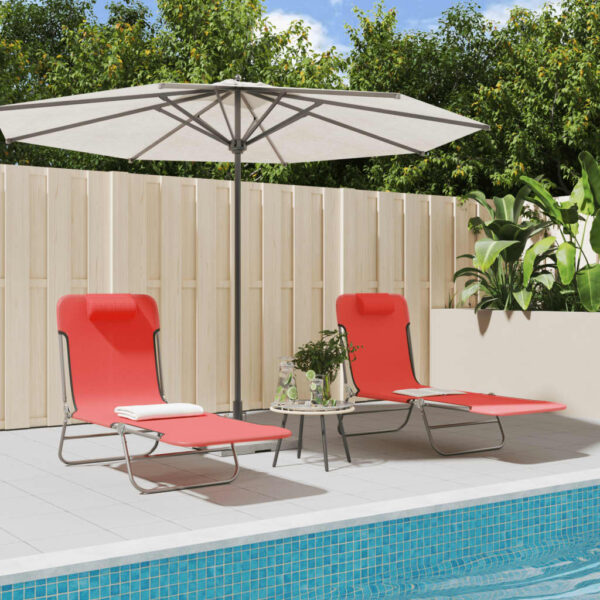 Folding Sun Loungers 2 pcs Red Textilene and Steel