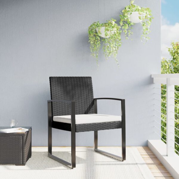 Outdoor Patio Garden Dining Chairs Set of Two Black Rattan with Cushions