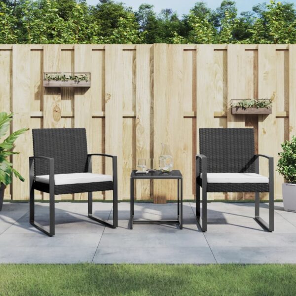 Outdoor Garden Patio Dining Set Black Rattan Look with Cream Cushions Comfort