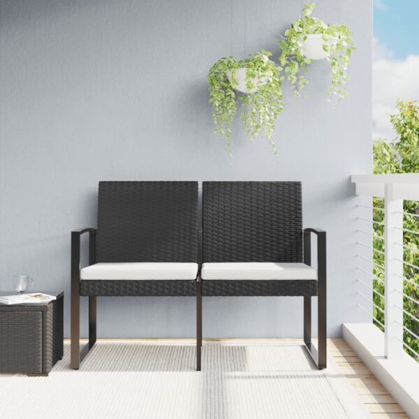 Outdoor Rattan Look Garden Bench with Cushions Black Polypropylene Seating