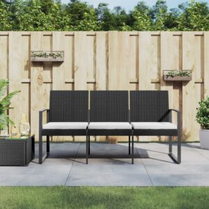 Outdoor Garden Patio Bench Seating Black Rattan with Cream Cushions Comfort