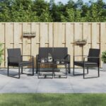 Outdoor Rattan Look Garden Dining Set with Cushions Patio Furniture Black