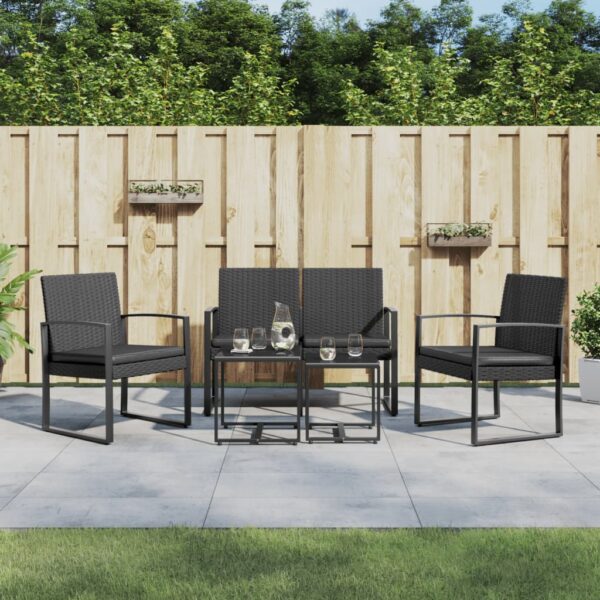 Outdoor Rattan Look Garden Dining Set with Cushions Patio Furniture Black