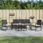 Outdoor Rattan Look Garden Dining Set with Cushions Patio Furniture Black