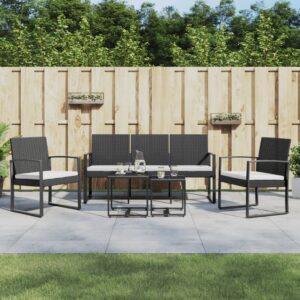 Outdoor Rattan Look Garden Dining Set with Cushions Patio Furniture Black