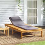 Adjustable Wooden Sun Lounger with Cushion Pillow Outdoor Patio Garden Deck Chair