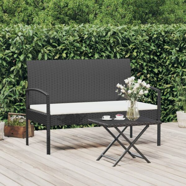 Outdoor Garden Bench Poly Rattan Patio Seating with Comfort Cushion Black