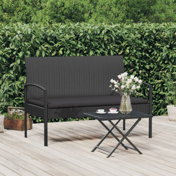 Outdoor Garden Patio Bench Poly Rattan Black with Comfort Cushion Seating