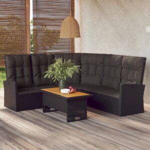 2 Piece Garden Lounge Set with Cushions Black Poly Rattan