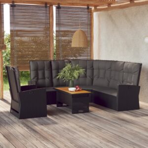 3 Piece Garden Lounge Set with Cushions Black Poly Rattan