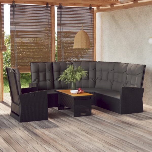 3 Piece Garden Lounge Set with Cushions Black Poly Rattan