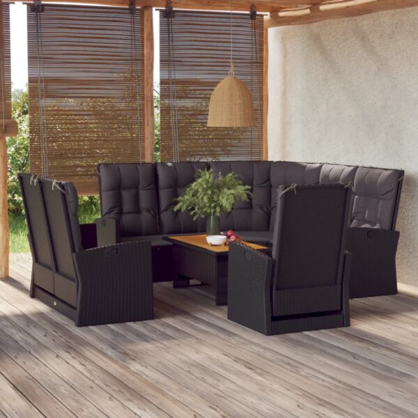 4 Piece Garden Lounge Set with Cushions Black Poly Rattan