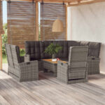 4 Piece Garden Lounge Set with Cushions Grey Poly Rattan