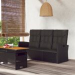 Adjustable Poly Rattan Outdoor Reclining Bench with Comfort Cushions Black