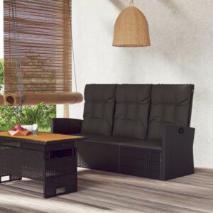 Adjustable Poly Rattan Outdoor Reclining Bench with Comfort Cushions Black