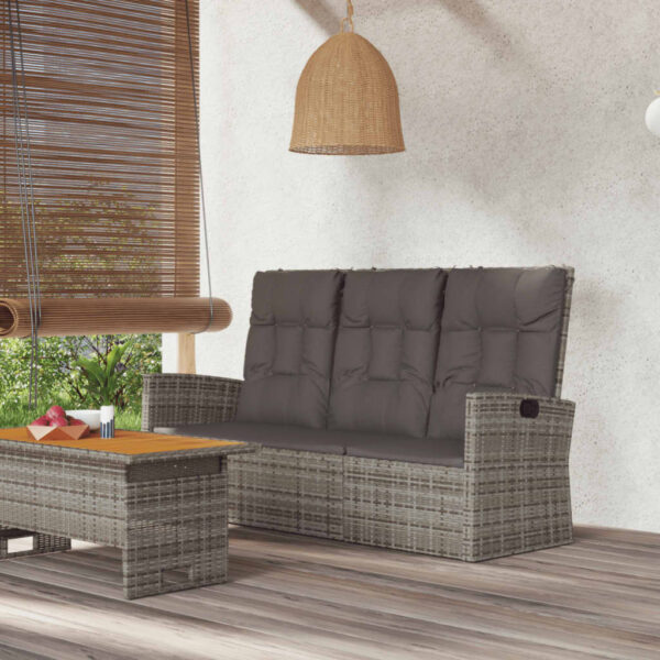 Adjustable Poly Rattan Outdoor Recliner Bench with Thick Grey Cushions