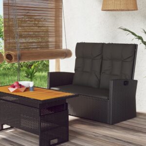 Outdoor Adjustable Poly Rattan Recliner Bench with Black Cushions Patio Seat