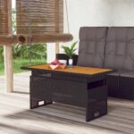 Adjustable Height Outdoor Garden Patio Coffee Table Solid Acacia Wood Rattan