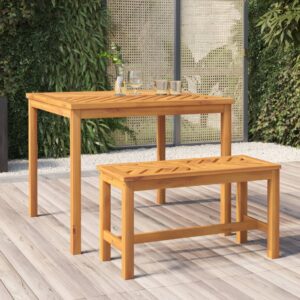 Solid Acacia Wood Outdoor Dining Table Elegant Fishbone Slats Sturdy Patio Furniture