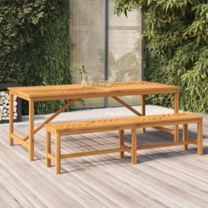 Solid Acacia Wood Outdoor Dining Table Elegant Fishbone Slats Garden Patio Desk