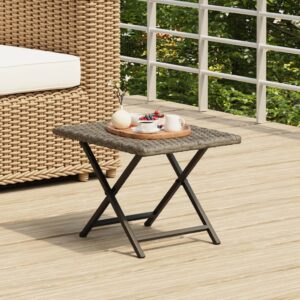 Folding Poly Rattan Outdoor Side Table Weather Resistant Patio Garden Grey