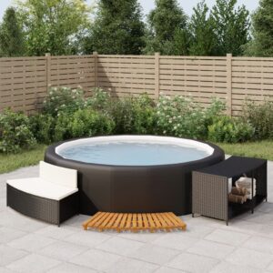 Deluxe Outdoor Hot Tub Surround Spa Bench with Storage and Acacia Wood Step