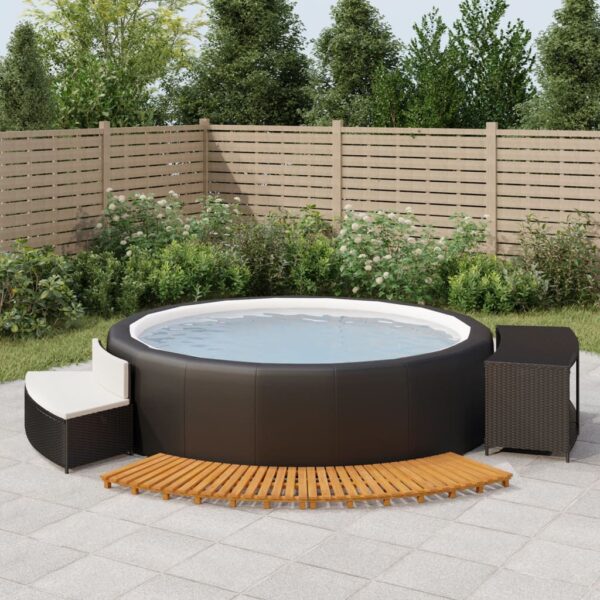 Deluxe Outdoor Hot Tub Surround Spa Bench with Storage and Acacia Wood Steps