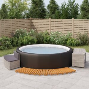 Deluxe Poly Rattan Hot Tub Surround with Acacia Wood Steps and Storage