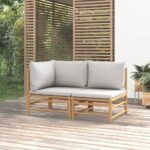 Bamboo Garden Lounge Set Outdoor Patio Furniture with Light Grey Cushions