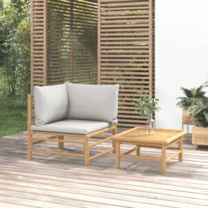 Bamboo Outdoor Garden Lounge Set Light Grey Cushions Comfort Patio Furniture