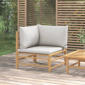 Bamboo Outdoor Garden Corner Sofa Modular Seating Light Grey Cushions Cozy