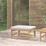 Bamboo Garden Footstool Outdoor Patio Furniture with Light Grey Cushion Comfort