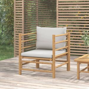 Bamboo Outdoor Garden Sofa Patio Furniture with Comfortable Light Grey Cushions