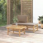 Bamboo Garden Lounge Set Outdoor Patio Furniture with Taupe Cushions