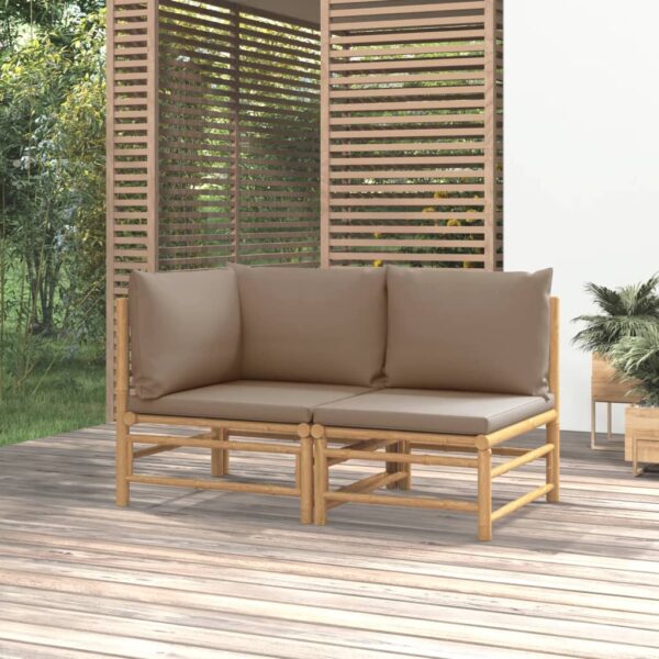 Bamboo Garden Lounge Set Outdoor Patio Furniture with Taupe Cushions