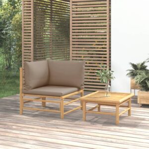 Bamboo Garden Lounge Set Outdoor Patio Furniture with Taupe Cushions