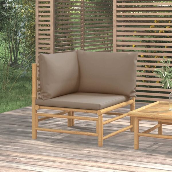 Bamboo Outdoor Garden Corner Sofa Modular Seating Taupe Cushions Comfort Patio