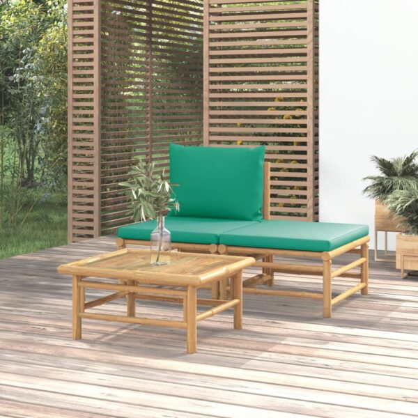 Bamboo Garden Lounge Set Outdoor Patio Furniture with Green Cushions