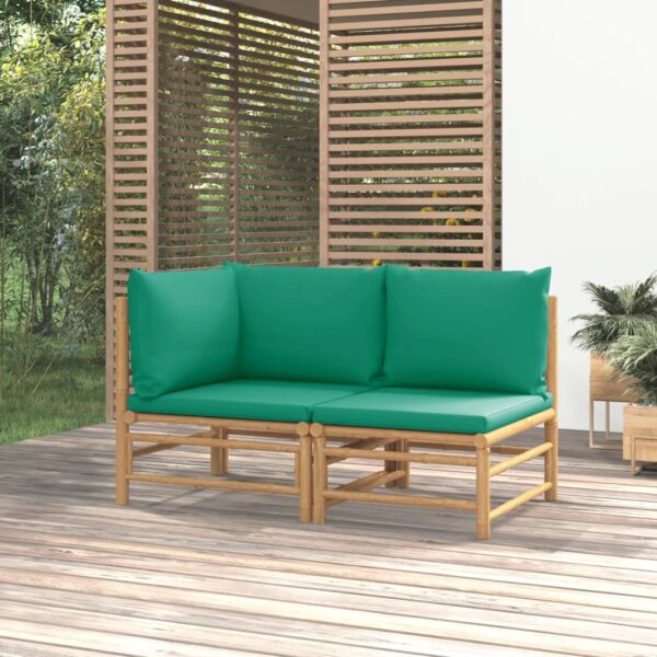 Bamboo Garden Lounge Set Outdoor Patio Furniture with Green Cushions