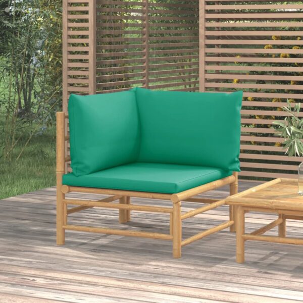 Bamboo Outdoor Garden Corner Sofa Green Cushions Comfortable Modular Patio Lounge