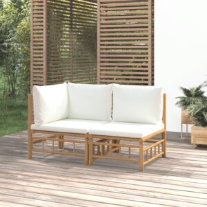 Bamboo Garden Lounge Set Outdoor Patio Furniture with Cream Cushions