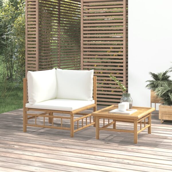 Bamboo Garden Lounge Set Cream White Cushions Outdoor Patio Furniture