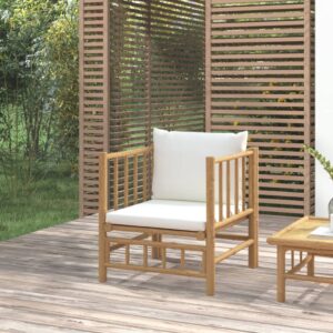 Elegant Bamboo Outdoor Garden Sofa with Cream White Cushions Patio Furniture