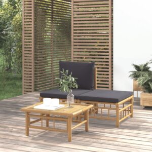 Bamboo Garden Lounge Set Outdoor Patio Furniture with Dark Grey Cushions