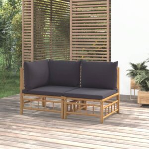 Bamboo Garden Lounge Set Outdoor Patio Furniture with Dark Grey Cushions