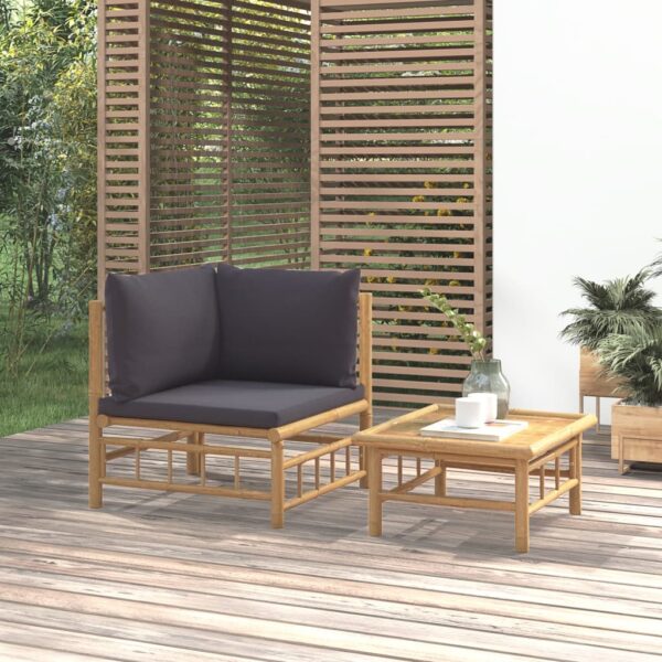 Bamboo Garden Lounge Set Outdoor Patio Furniture with Dark Grey Cushions